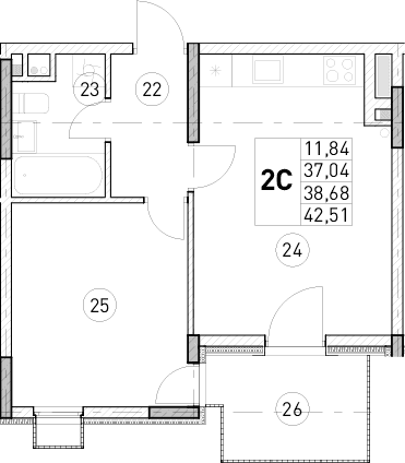 1-комн., 37.04 м²