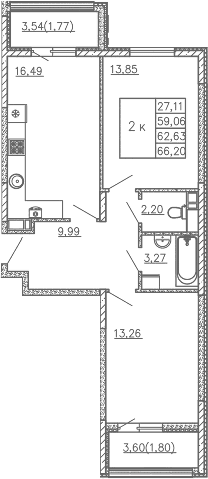 3-комн., 59.06 м²