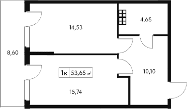 1-комн., 45.05 м²