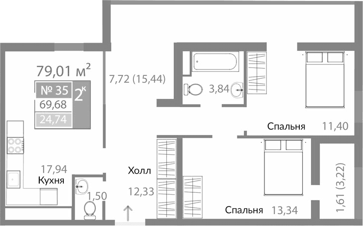 2-комн., 60.35 м²
