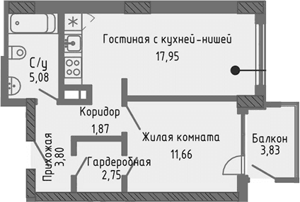 2-комн., 43.11 м²
