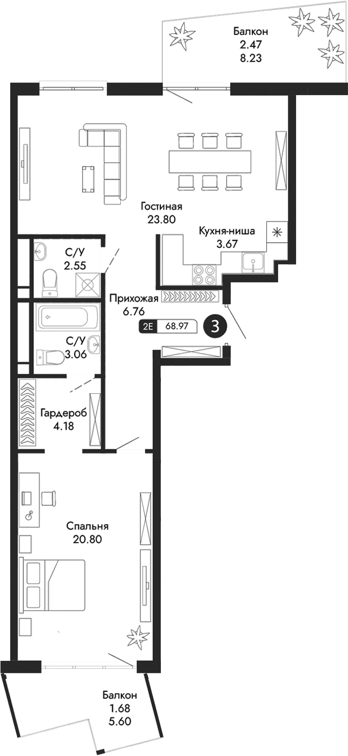 2-комн., 64.82 м²