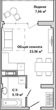 Студия, 28.04 м²
