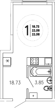 Студия, 22.58 м²