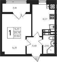 1-комн., 28.78 м²