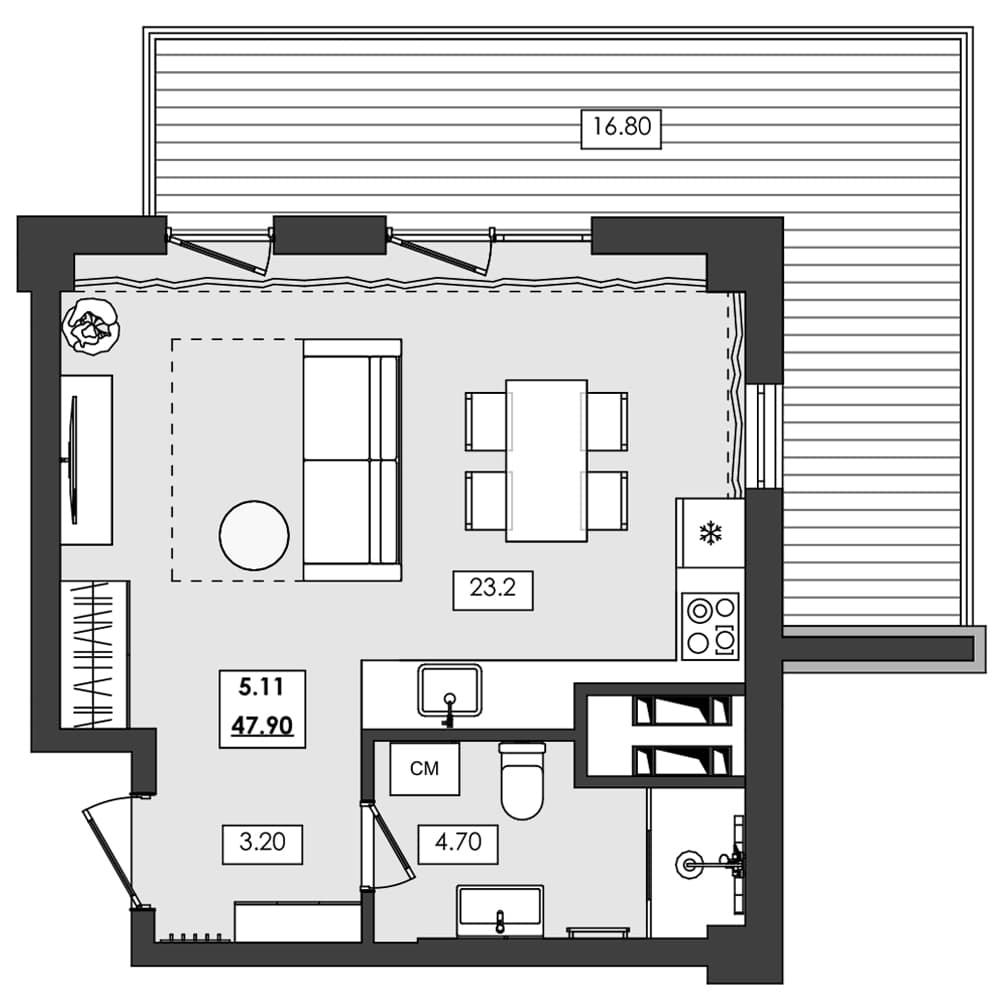 Студия, 31.1 м²