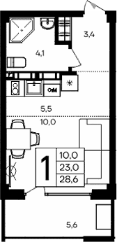 Студия, 23 м²