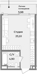 Студия, 30 м²