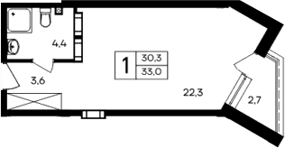 Студия, 30.3 м²