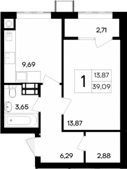 1-комн., 36.38 м²