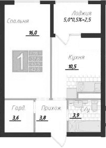 1-комн., 37.8 м²