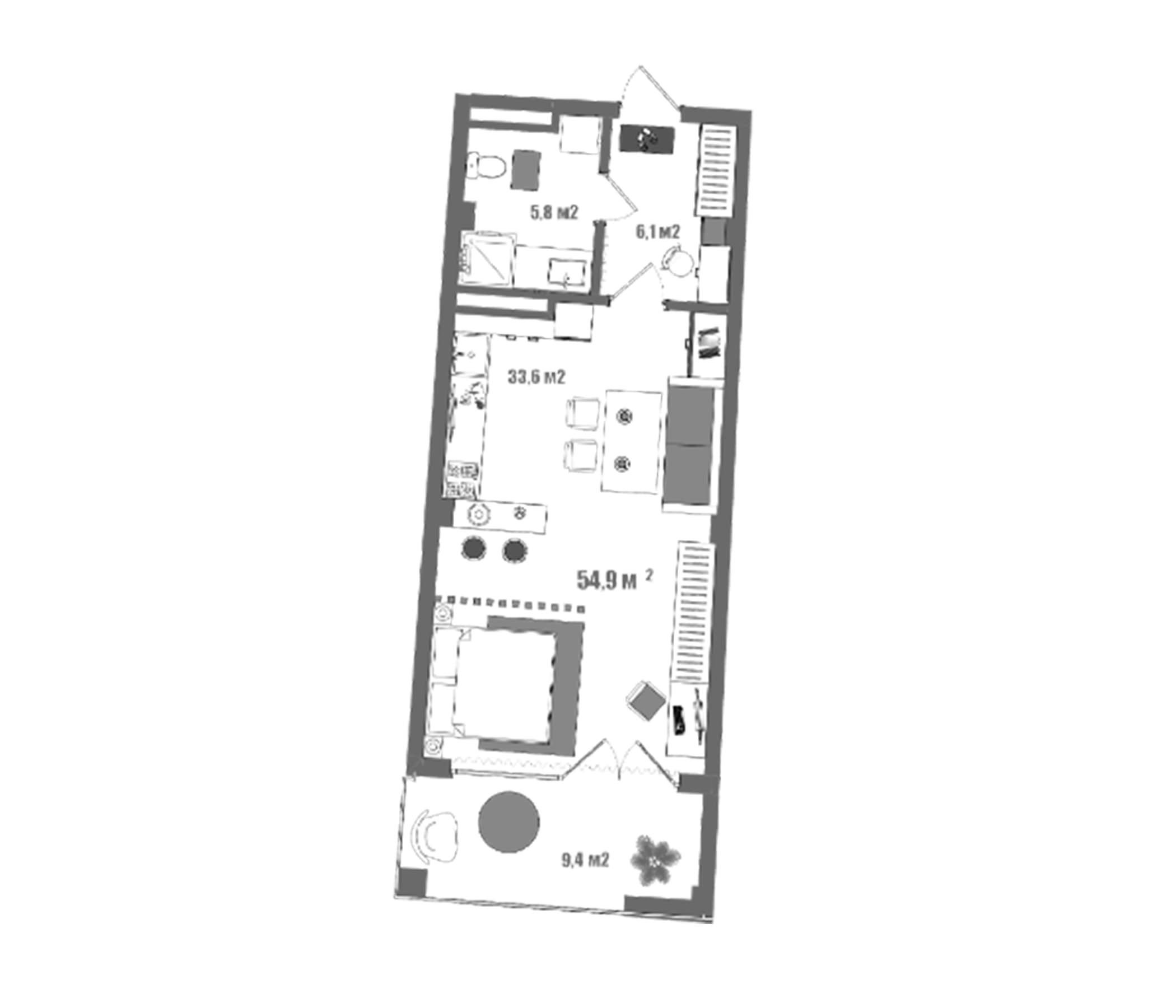 Студия, 45.5 м²