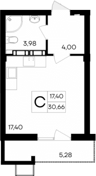 Студия, 25.38 м²