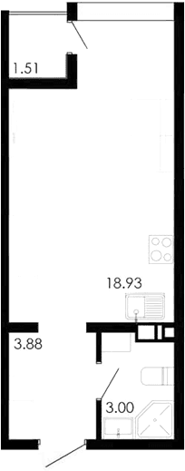 Студия, 25.31 м²