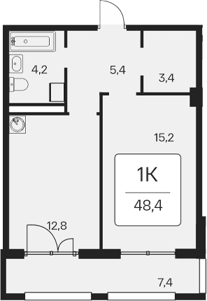1-комн., 41 м²