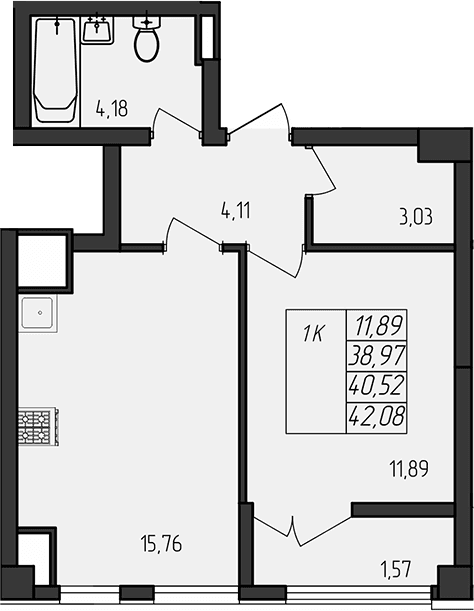 1-комн., 38.95 м²