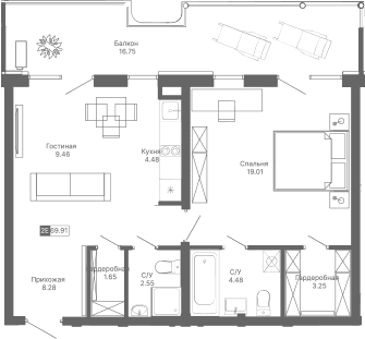 2-комн., 53.16 м²