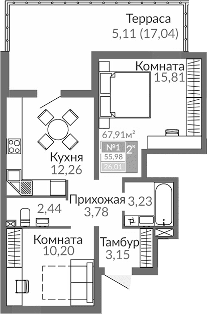 Таунхаусы, 50.87 м²