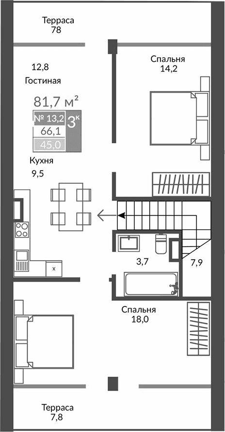 3-комн., 66.1 м²