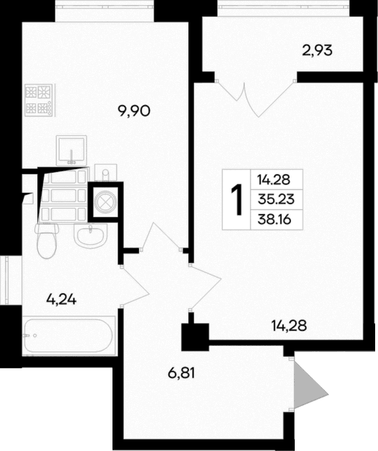 1-комн., 35.23 м²