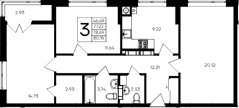 3-комн., 77.22 м²