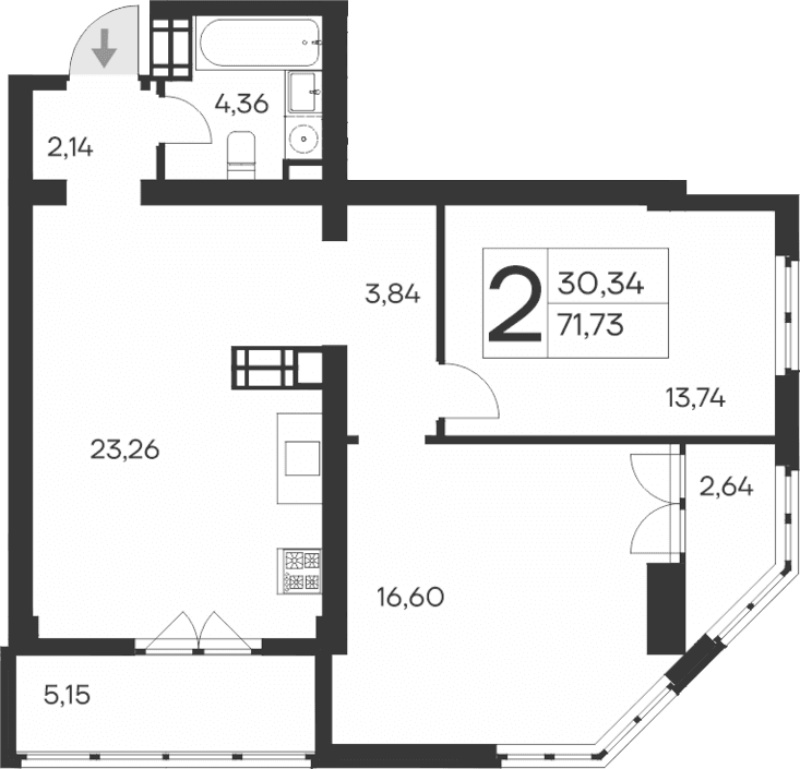 2-комн., 63.94 м²