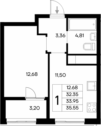 1-комн., 32.35 м²