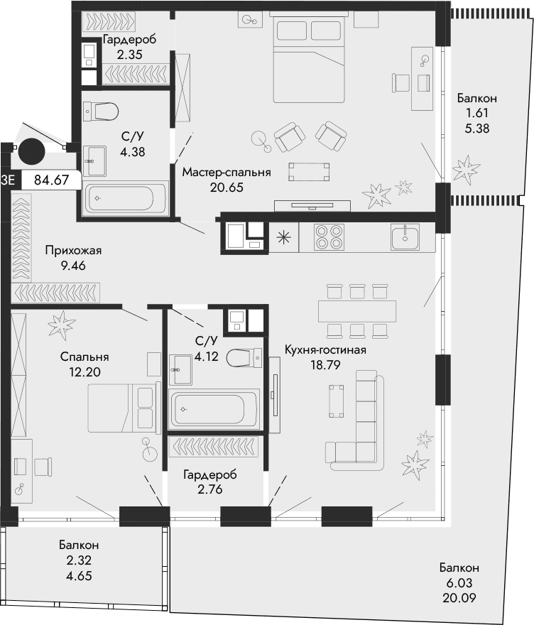 3-комн., 74.71 м²
