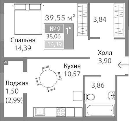 1-комн., 36.56 м²