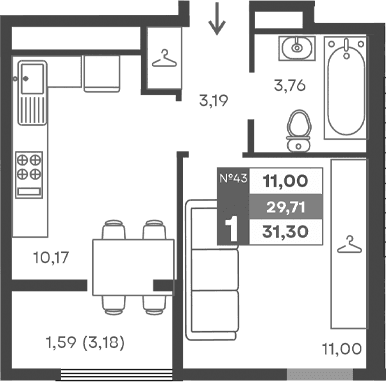 1-комн., 28.12 м²