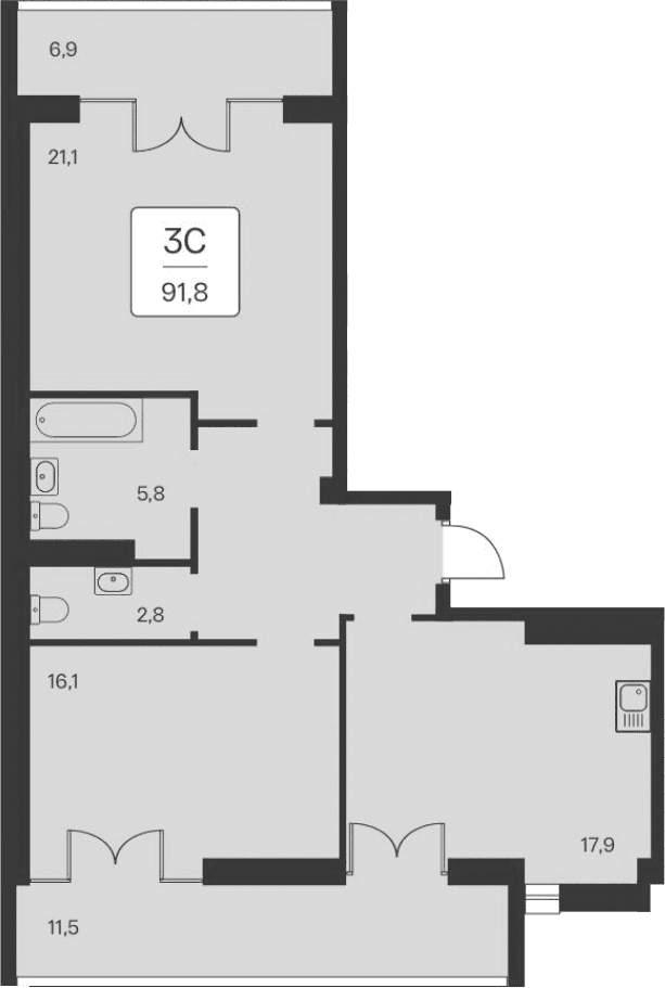 2-комн., 73.4 м²