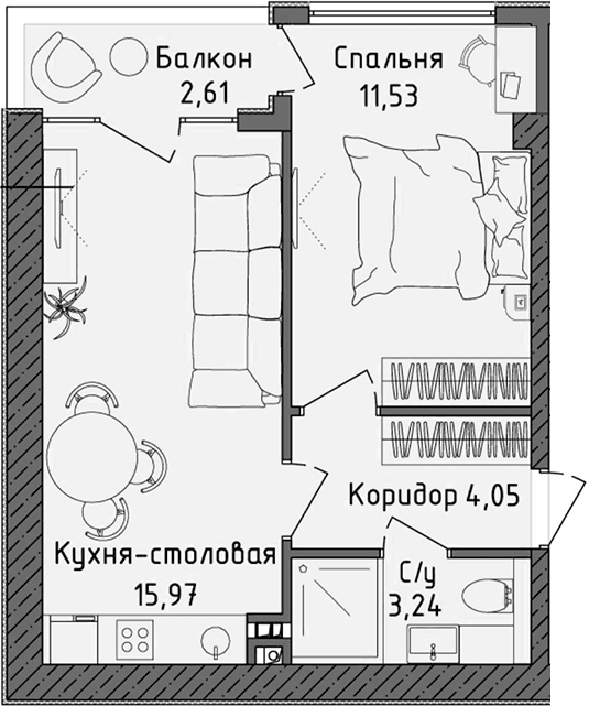 2-комн., 34.79 м²