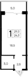 Студия, 24.3 м²