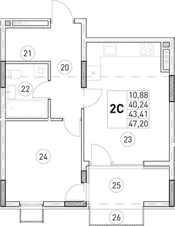 1-комн., 40.24 м²