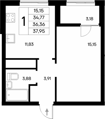 1-комн., 34.77 м²