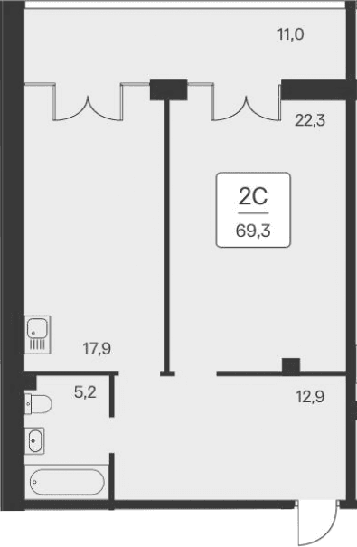 1-комн., 58.3 м²