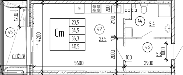 Студия, 38.7 м²