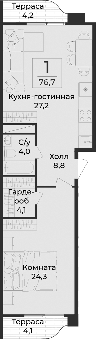 1-комн., 68.4 м²