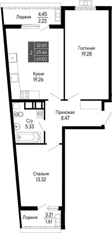 3-комн., 65.66 м²