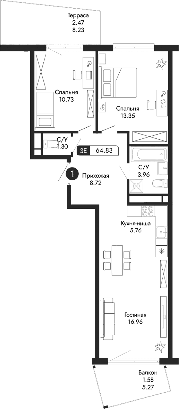 3-комн., 60.78 м²