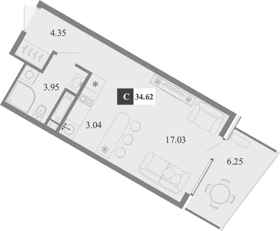 Студия, 28.37 м²