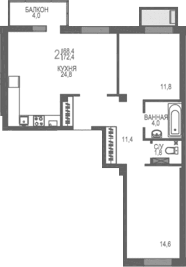 2-комн., 68.4 м²