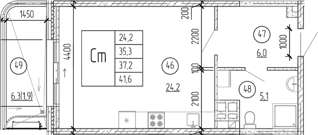 Студия, 35.3 м²