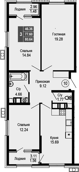 4-комн., 77.6 м²
