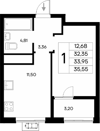 1-комн., 32.35 м²