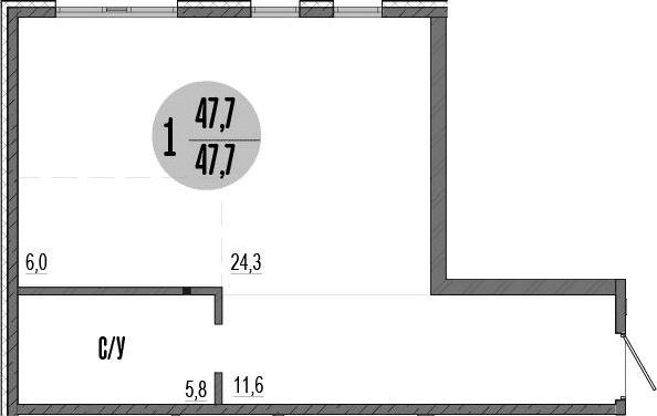 Студия, 47.7 м²