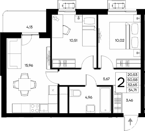 2-комн., 50.58 м²