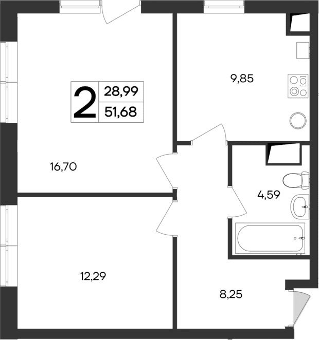 2-комн., 51.68 м²