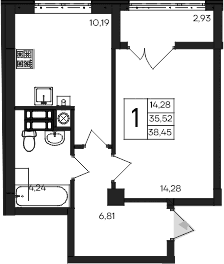 1-комн., 35.52 м²