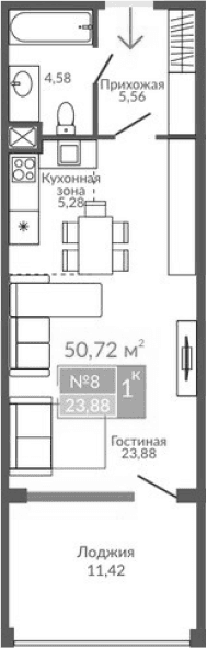 Студия, 39.3 м²